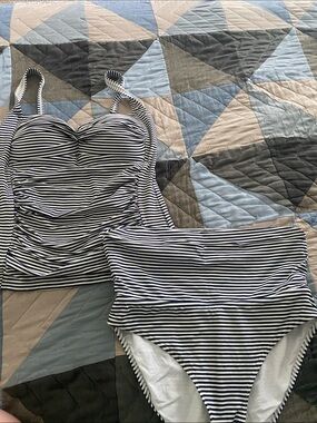 bond-eye Navy & White Striped Swimwear Piece